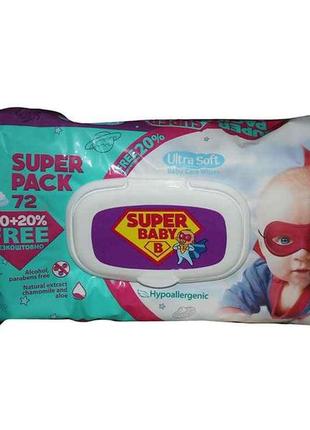 Вологі серветки superpack ромашка та алоє, 72 ш тм super baby  "kg"