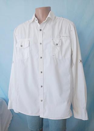 Белая натуральная рубашка на кнопках