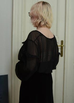 Черная прозрачная блуза в горошек3 фото