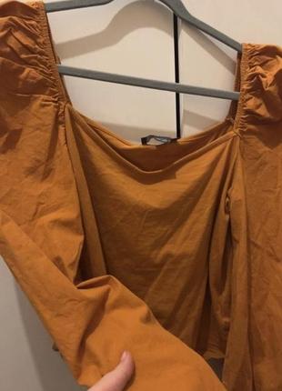 Boohoo топ блузка лонгслив футболка хлопок пышные рукава фонарик бафы буфы