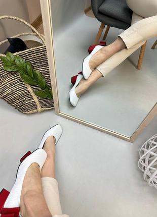 Білі шкіряні туфлі з червоним бантиком багато кольорів6 фото