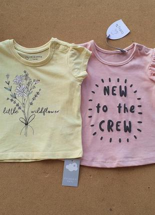 Набор футболок на девочку 3-6 месяцев коттон, желтая, розовая2 фото