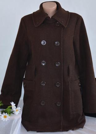 Брендовое коричневое шерстяное демисезонное пальто с карманами h&m2 фото