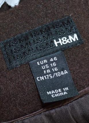 Брендовое коричневое шерстяное демисезонное пальто с карманами h&m4 фото