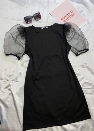Платье черное pull &amp; bear с фатиновыми рукавами размер s/m
