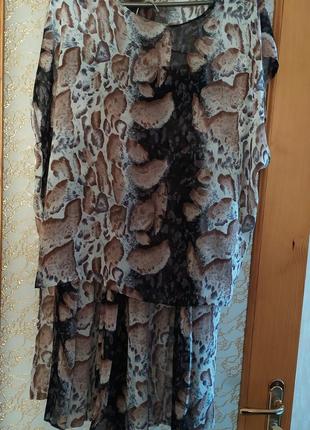 Шифоновий,  леопардовий,літній костюм трійка з модним принтом