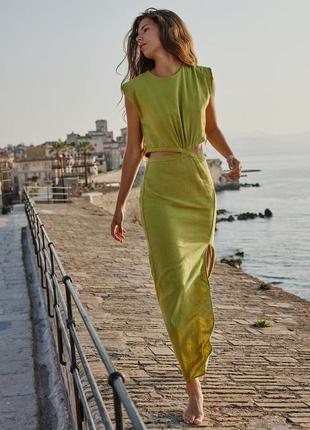 Платье женское зеленое миди платье zara new limited