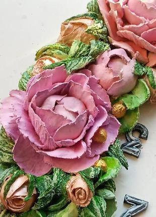Настенные часы с цветами пиона и розы, под старину, винтаж7 фото