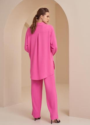 Костюм блуза та брюки палацо  віскоза жатка рожевий2 фото