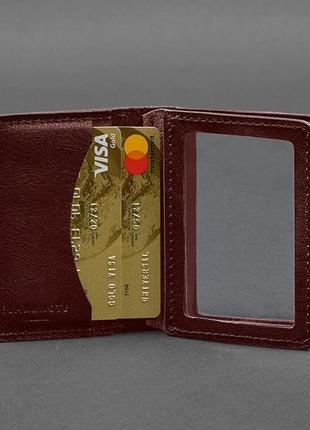 Кожаная обложка для водительского удостоверения, id и пластиковых карт бордовая 2.04 фото