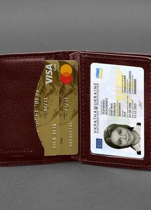 Кожаная обложка для водительского удостоверения, id и пластиковых карт бордовая 2.07 фото