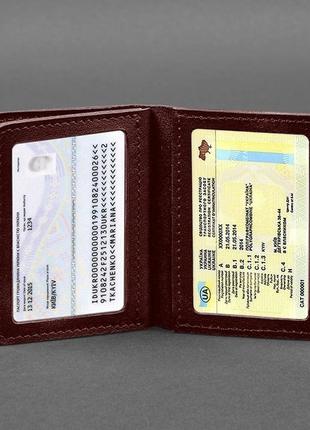 Кожаная обложка для водительского удостоверения, id и пластиковых карт бордовая 2.06 фото