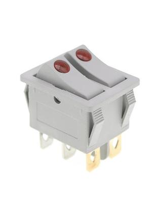 Кнопка kcd3-606 (250v, 16 a) подвійна, сіра, 6 контактів