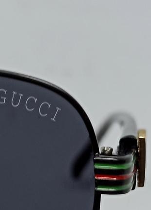 Окуляри в стилі gucci чоловічі сонцезахисні каплі чорні однотонні в чорному металі9 фото