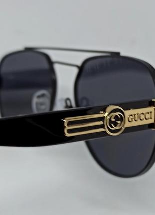 Окуляри в стилі gucci чоловічі сонцезахисні каплі чорні однотонні в чорному металі8 фото