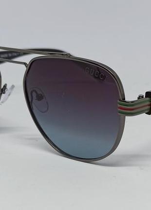 Окуляри брендові чоловічі сонцезахисні каплі сіро фіолетовий градієнт в сріблястому металі