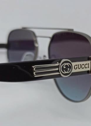 Очки в стиле gucci мужские солнцезащитные капли серо фиолетовый градиент в серебристом металле8 фото