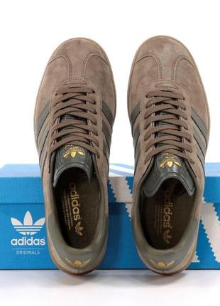 Чоловічі коричневі кросівки adidas gazelle brown grey (класичні кросівки адидас газель темно-сірі )8 фото