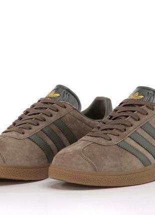 Чоловічі коричневі кросівки adidas gazelle brown grey (класичні кросівки адидас газель темно-сірі )5 фото