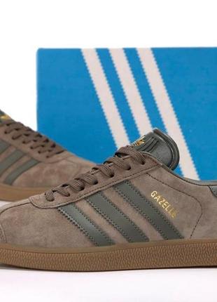 Чоловічі коричневі кросівки adidas gazelle brown grey (класичні кросівки адидас газель темно-сірі )7 фото