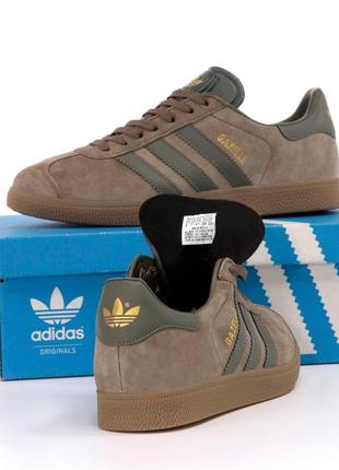 Чоловічі коричневі кросівки adidas gazelle brown grey (класичні кросівки адидас газель темно-сірі )3 фото