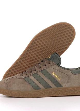 Чоловічі коричневі кросівки adidas gazelle brown grey (класичні кросівки адидас газель темно-сірі )6 фото