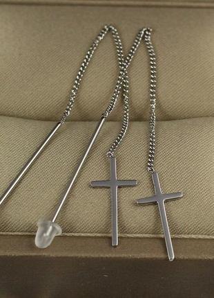 Серьги продевки xuping jewelry длинные крестики 9 см серебристые