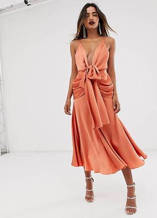 Атласное миди платье с связками asos edition
