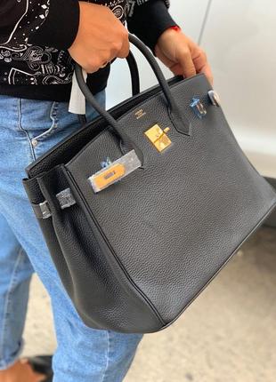 Сумка кожаная женская черная шоппер в стиле hermes birkin