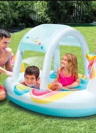 Бассейн надувной intex 58435 единорог со съемной крышей размер 254*132*109 см