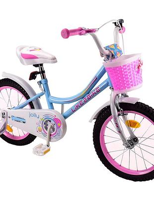 Велосипед дитячий двоколісний для дівчинки 211812 like2bike jolly 18 дюймів блакитний, рама сталь ручне гальмо