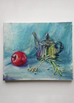 Натюрморт с заварником масляными красками интемьерная живопись на кухню