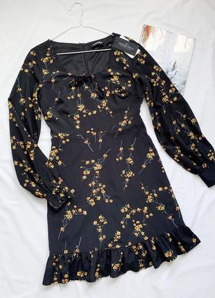 Платье, в цветочный принт, черное, fashion union5 фото