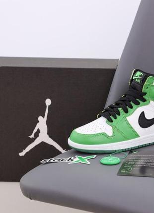 Високі баскетбольні кросівки nike air jordan 1 mid white green retro (найк аир джордан біло-зелені)