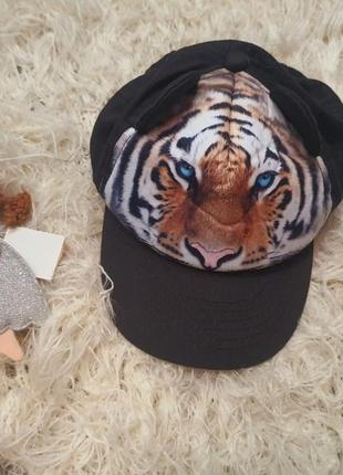 Черная кепка с тигром, ушками для девочки, бейсболка