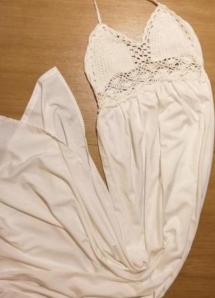 Белый длинный сарафан с натуральной ткани
