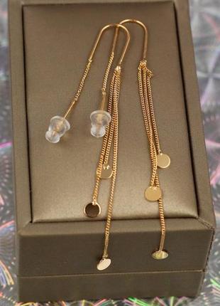 Серьги продевки xuping jewelry звон монеток 7.7 см золотистые