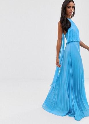 Шикарное голубое  макси платье плиссе asos disign