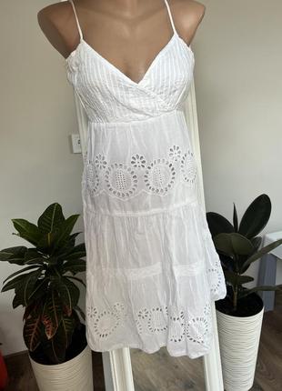 Коттоновое платье на бретелях белый сарафан с сетевым нежным летним платьем на большую грудь натуральное м
