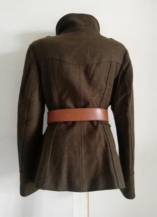 👑 шерстяное пальто с накладными карманами в стиле сафари 👑 полупальтоh&m цвета хаки3 фото