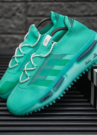 Бірюзові 💙🖤 круті кросівки adidas nmd s1 адидас угловаті полоси. на літо тканина сітка