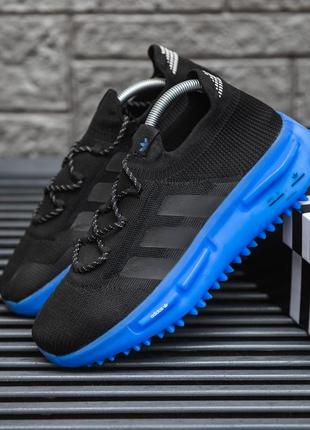 💙🖤 крутые кроссовки adidas nmd s1 адидас угловатые полосы. на лето ткань сетка черные синие насыщ4 фото