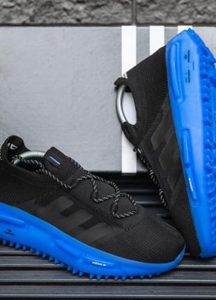 💙🖤 крутые кроссовки adidas nmd s1 адидас угловатые полосы. на лето ткань сетка черные синие насыщ2 фото