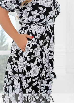 Черно-белое длинное платье с v-образным вырезом и короткими рукавами на резинке, больших размеров от 46 до 683 фото