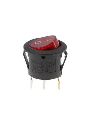 Кнопка kcd1-2 (250v 6a) чорно-червона, 3 контакти