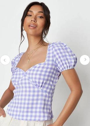 Мила бузкова блуза/блузка/топ💜 в клетку с завязкой на спинке missguided, на р. m/l