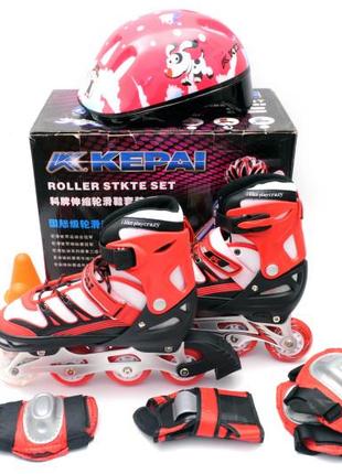 Ролики дитячі kepai f1-k9/l 38-41р. алюмінієва рама, pu колеса, зі світлом, шолом+захист