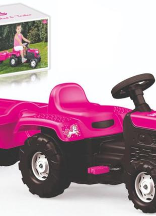 Трактор із причепом дитячий на педалях рожева каталка педальна машина unicorn 2508 dolu2 фото
