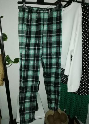 Штаны пижамные клетка зелено-черные2 фото