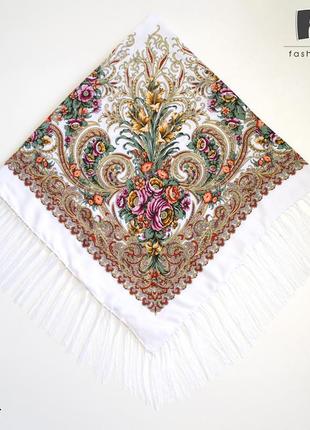 Павлопосадский белый платок изысканная 1275,5